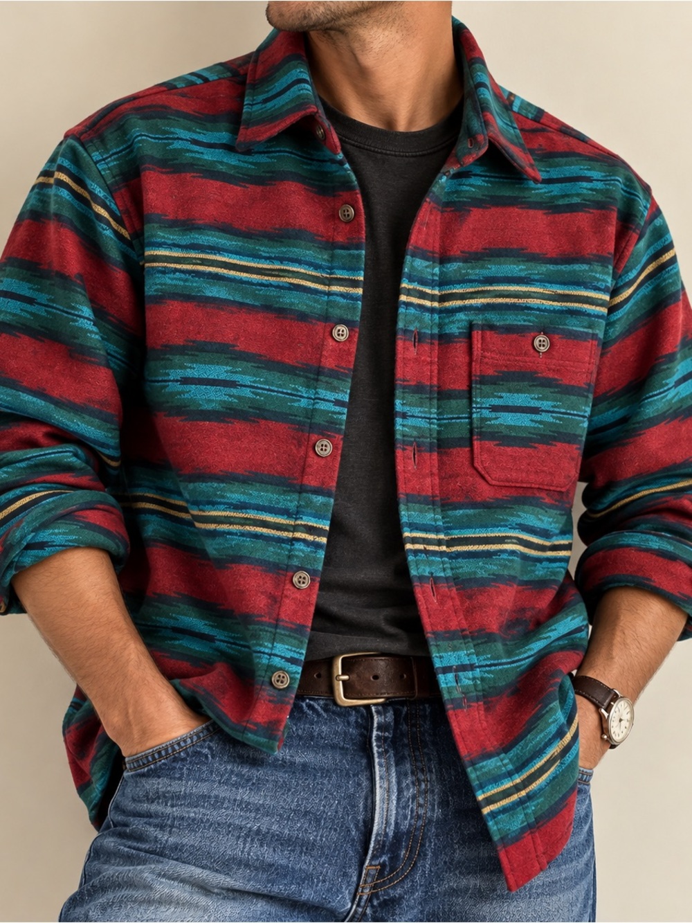 Vintage Pendleton LOBO Southwestern Wool Shirt Jacket Serape Stripe Mens L